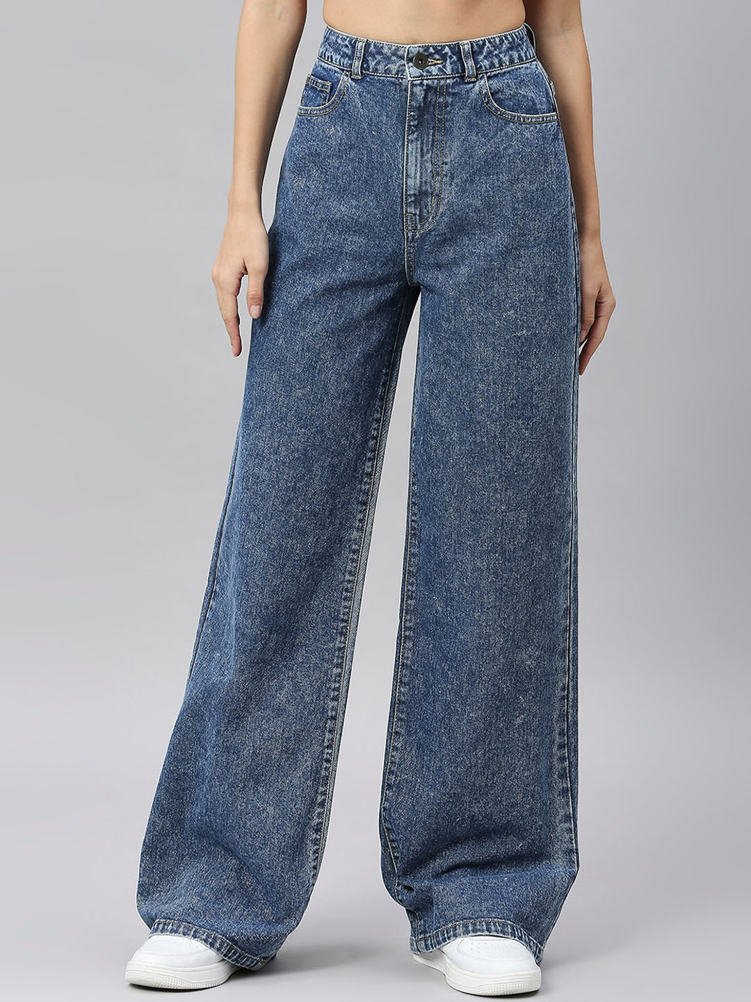 

The Roaster Lifestyle Co. Women Blue Pure Cotton High Rise Wide Leg Jeans