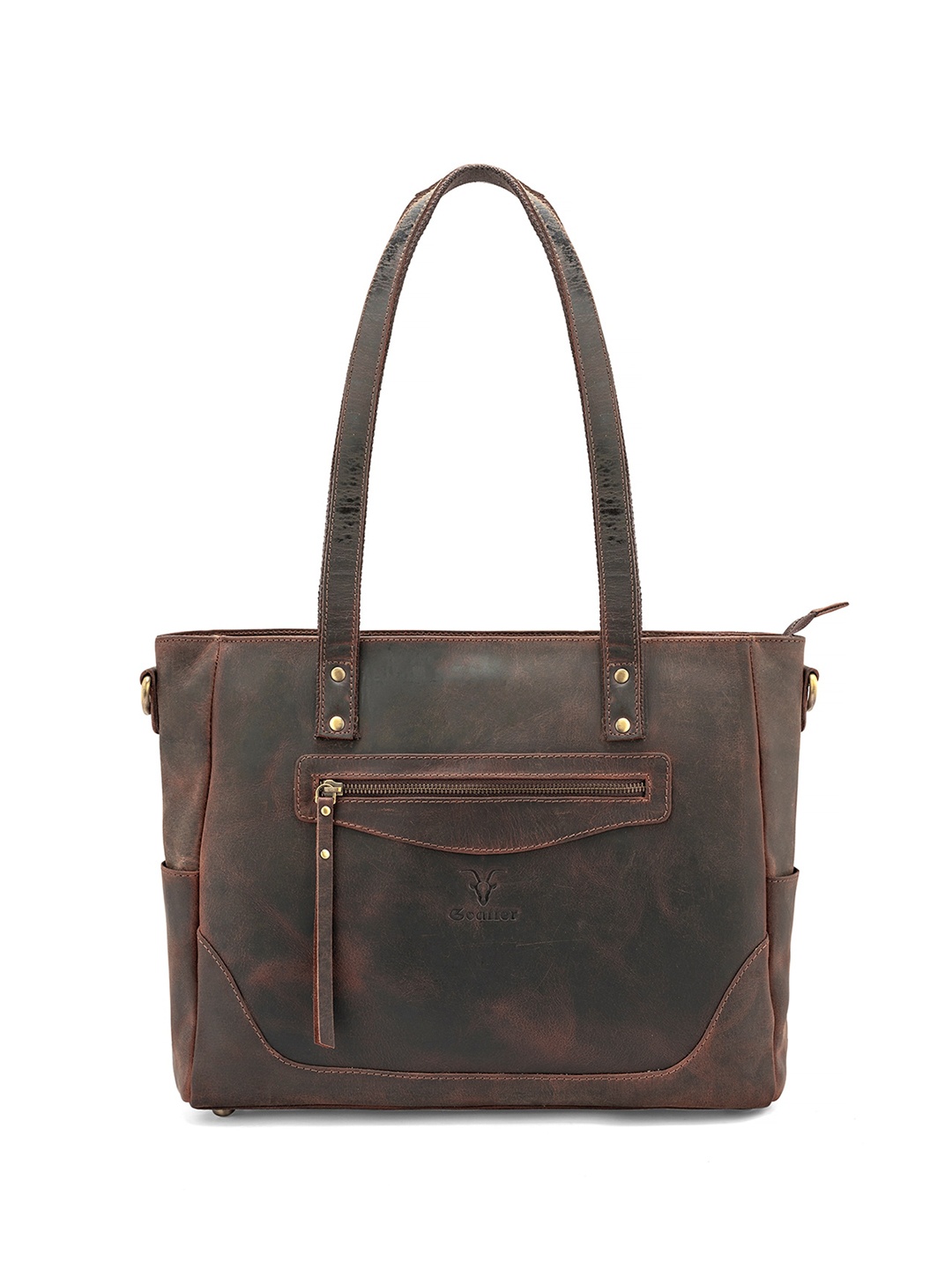 Goatter Leather Structured Oversized Shoulder Bag, Brown