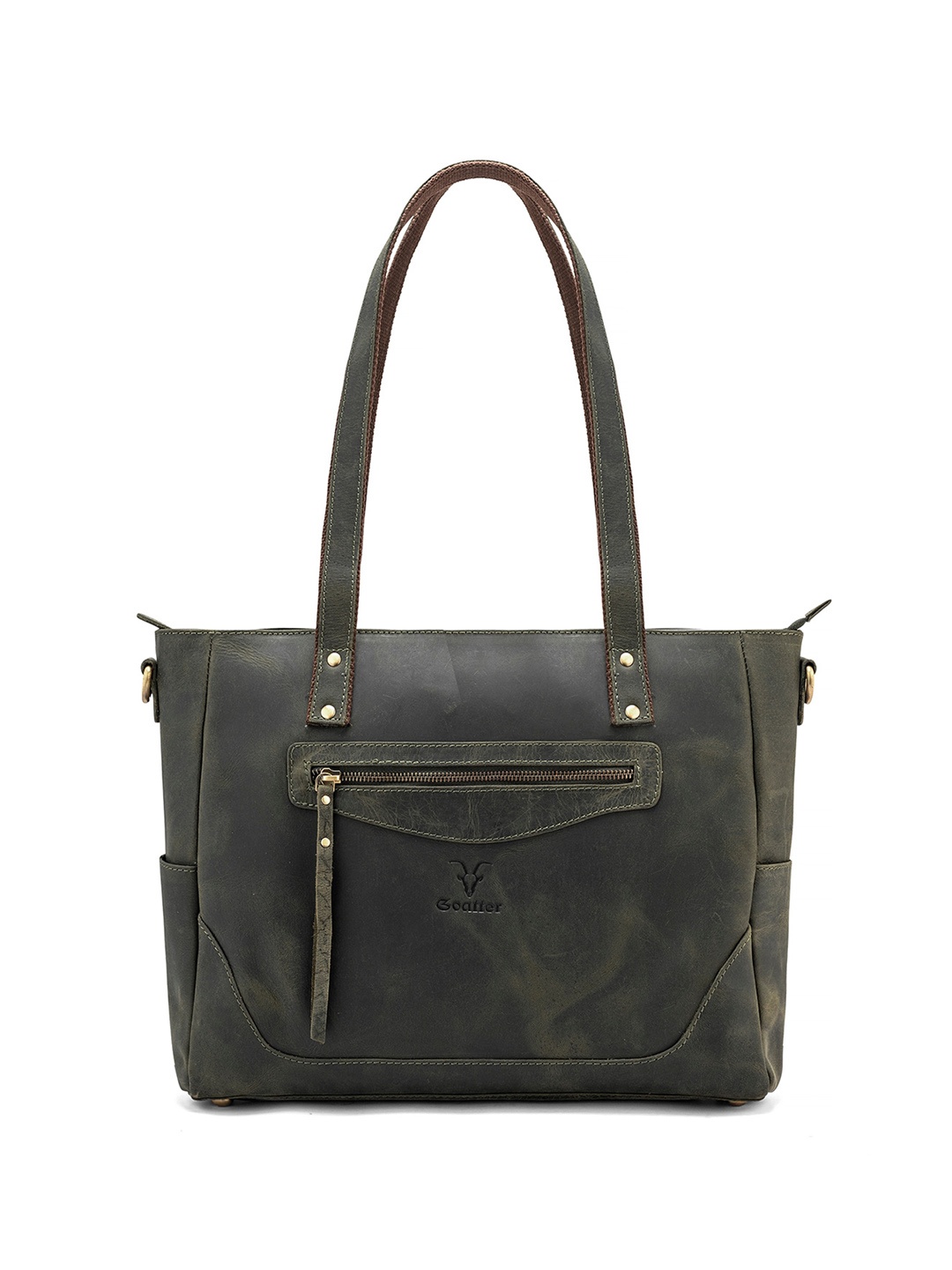 

Goatter Leather Structured Oversized Shoulder Bag, Green