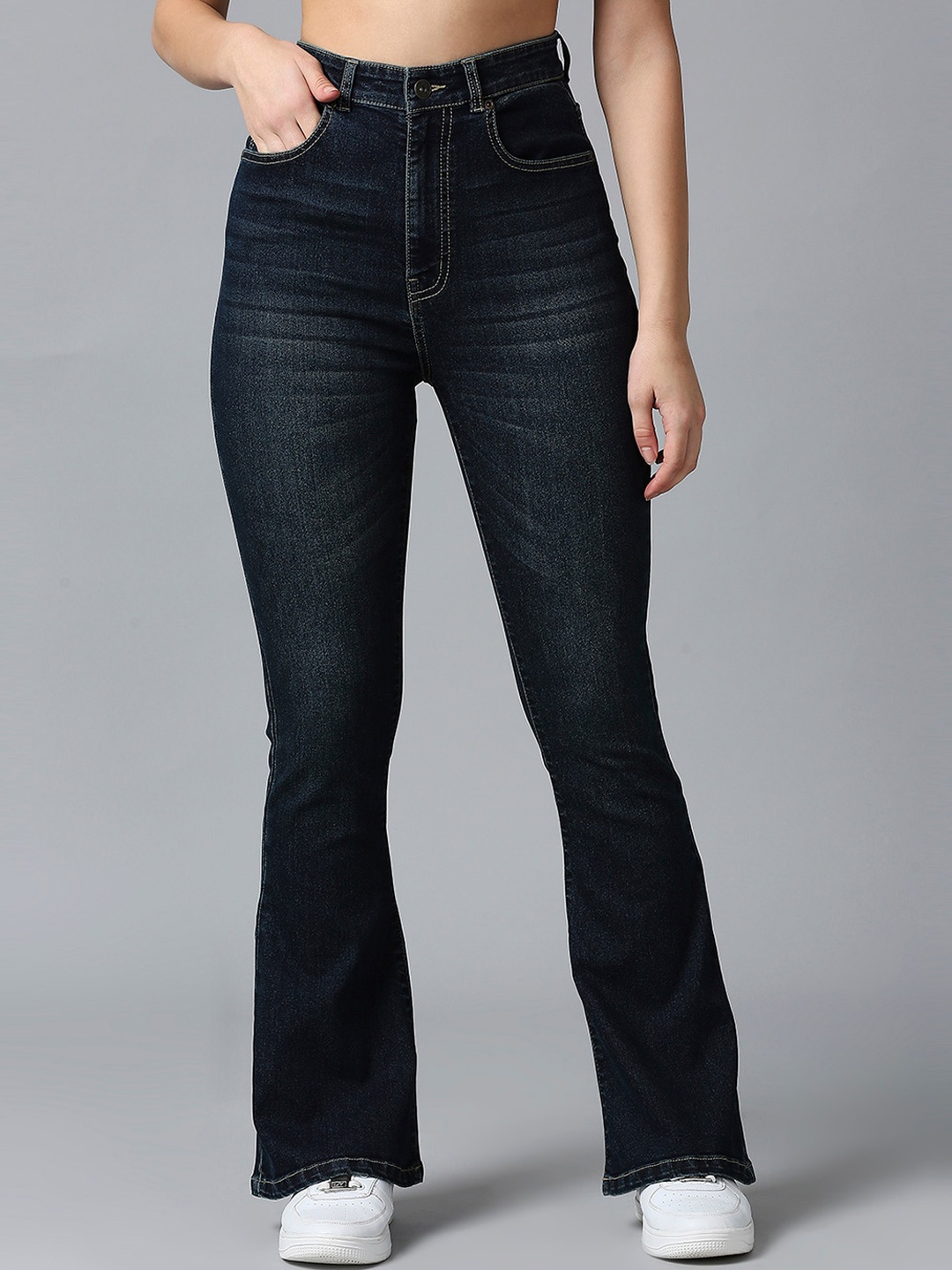 

The Roaster Lifestyle Co. Women Navy Blue Pure Cotton Mid Rise Flared Fit Jeans