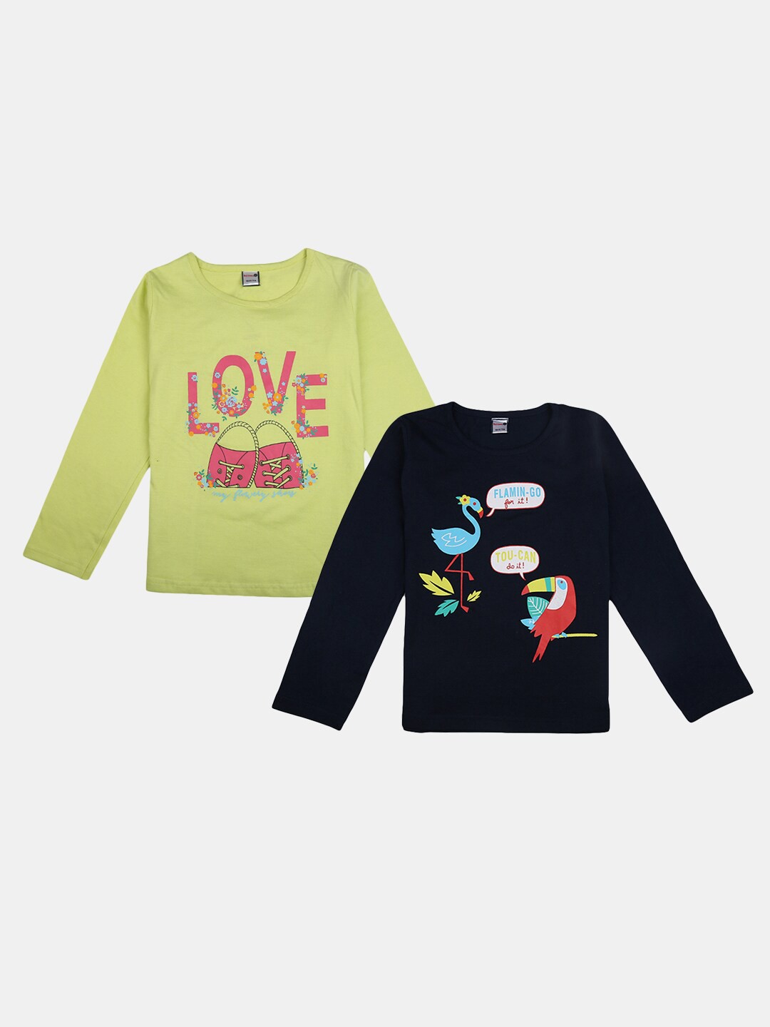 

V-Mart Girls Pack Of 2 Graphic Printed Cotton T-shirts, Green