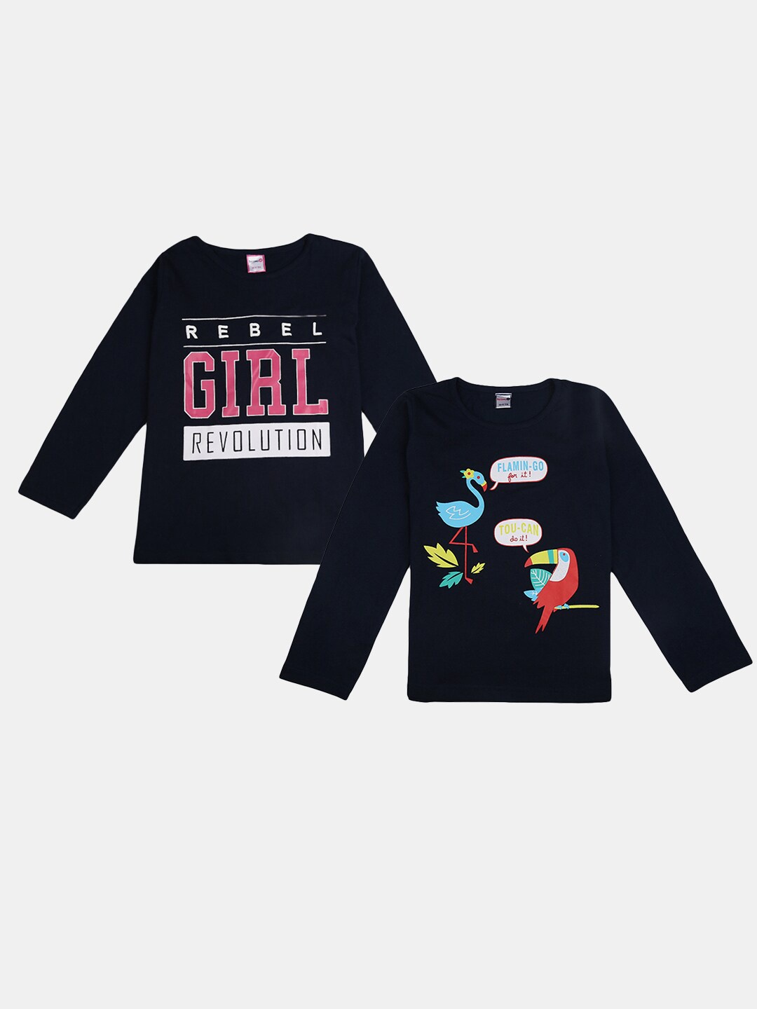 

V-Mart Girls Pack Of 2 Graphic Printed Cotton T-shirts, Navy blue