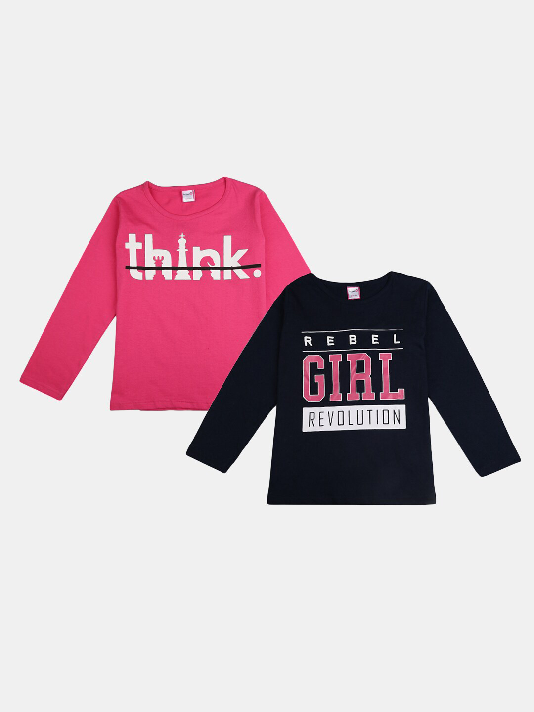 

V-Mart Girls Pack Of 2 Typography Printed Cotton T-shirts, Pink