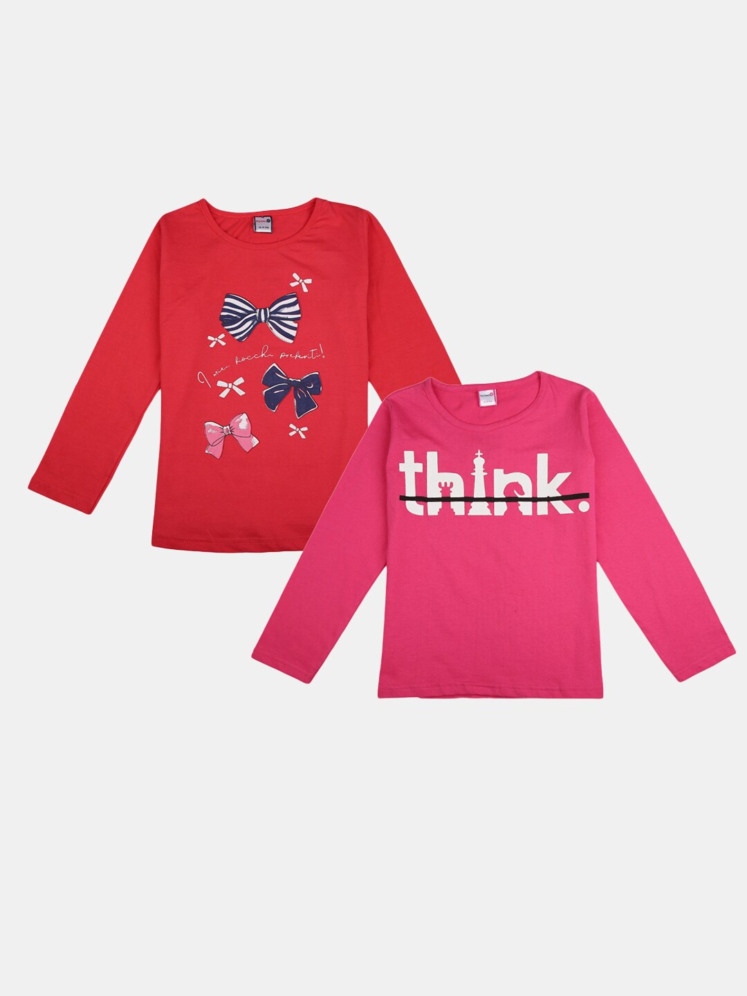 

V-Mart Girls Pack Of 2 Printed Cotton T-shirts, Red