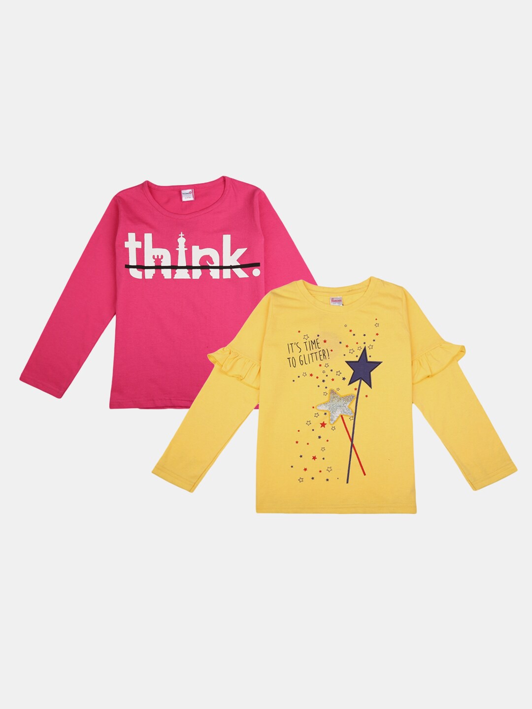 

V-Mart Girls Pack of 2 Typography Printed Cotton T-shirts, Pink