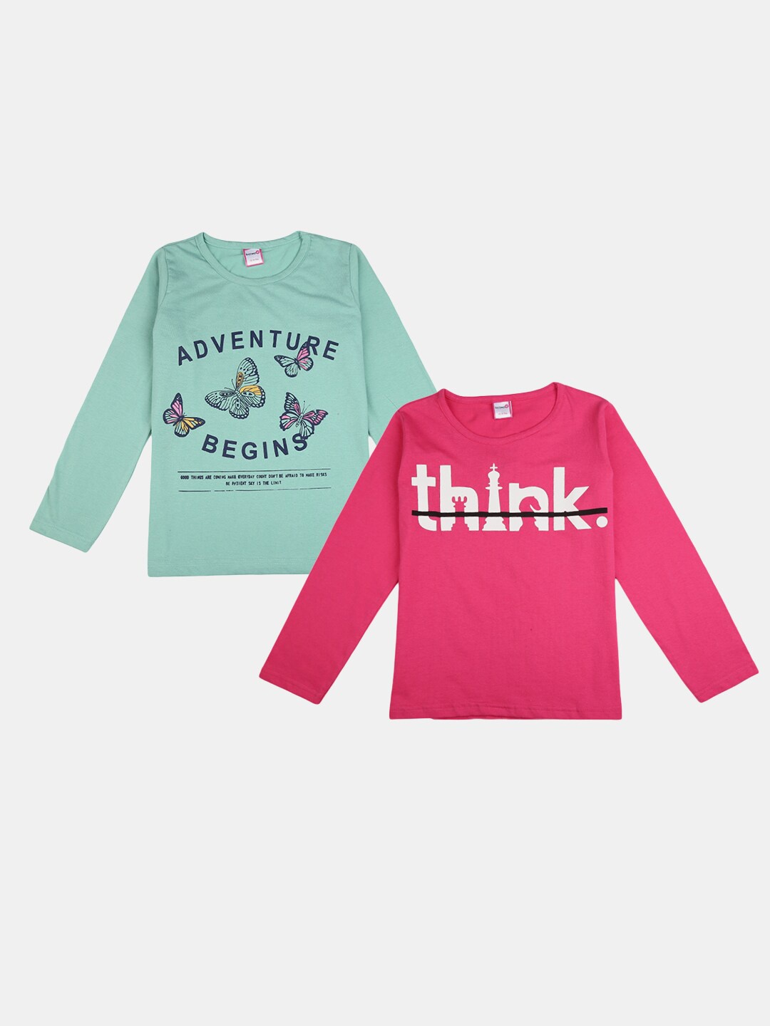 

V-Mart Girls Pack of 2 Typography Printed Cotton T-shirts, Green