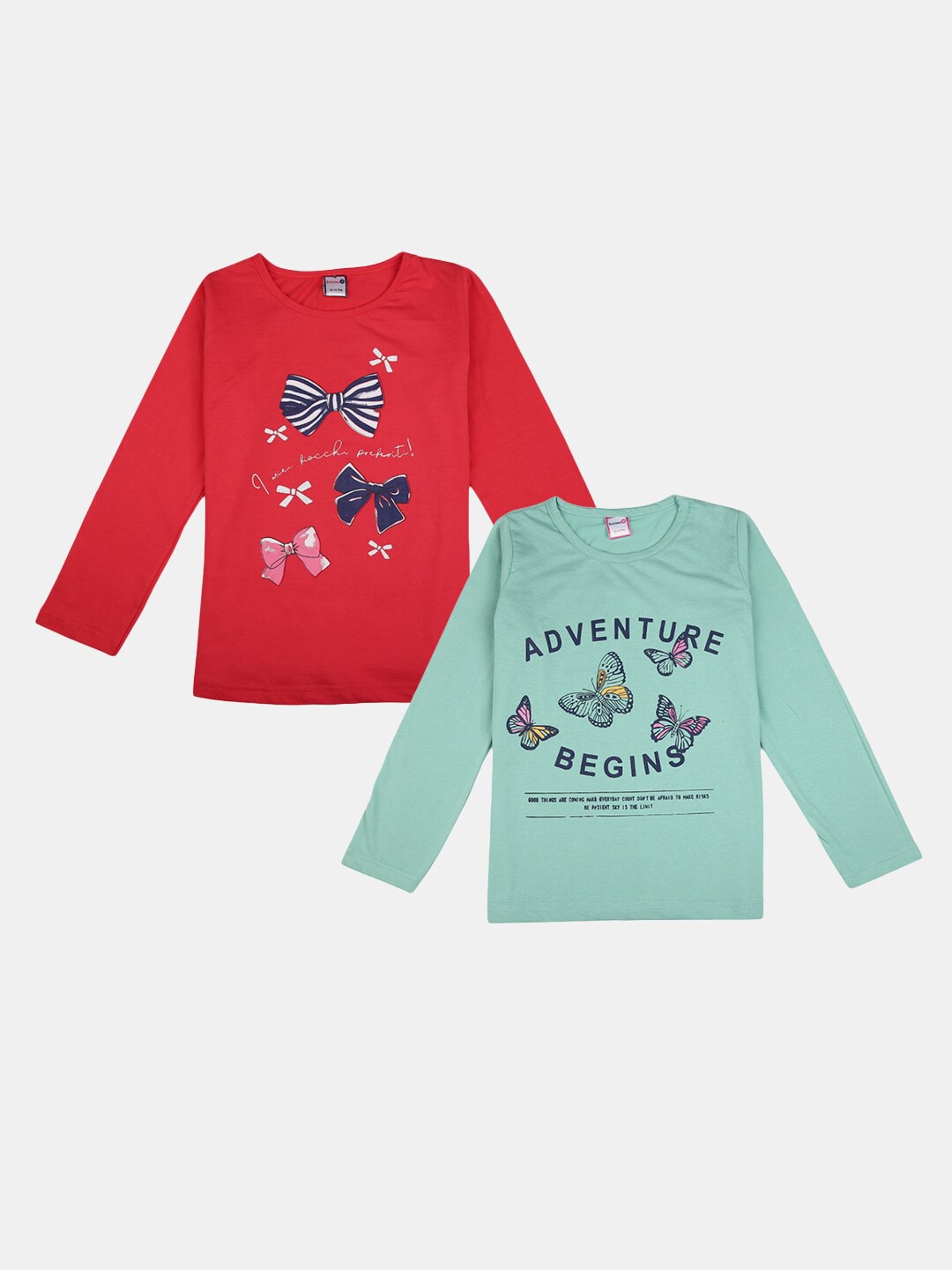 

V-Mart Girls Pack Of 2 Typographic Printed Cotton T-shirt, Red