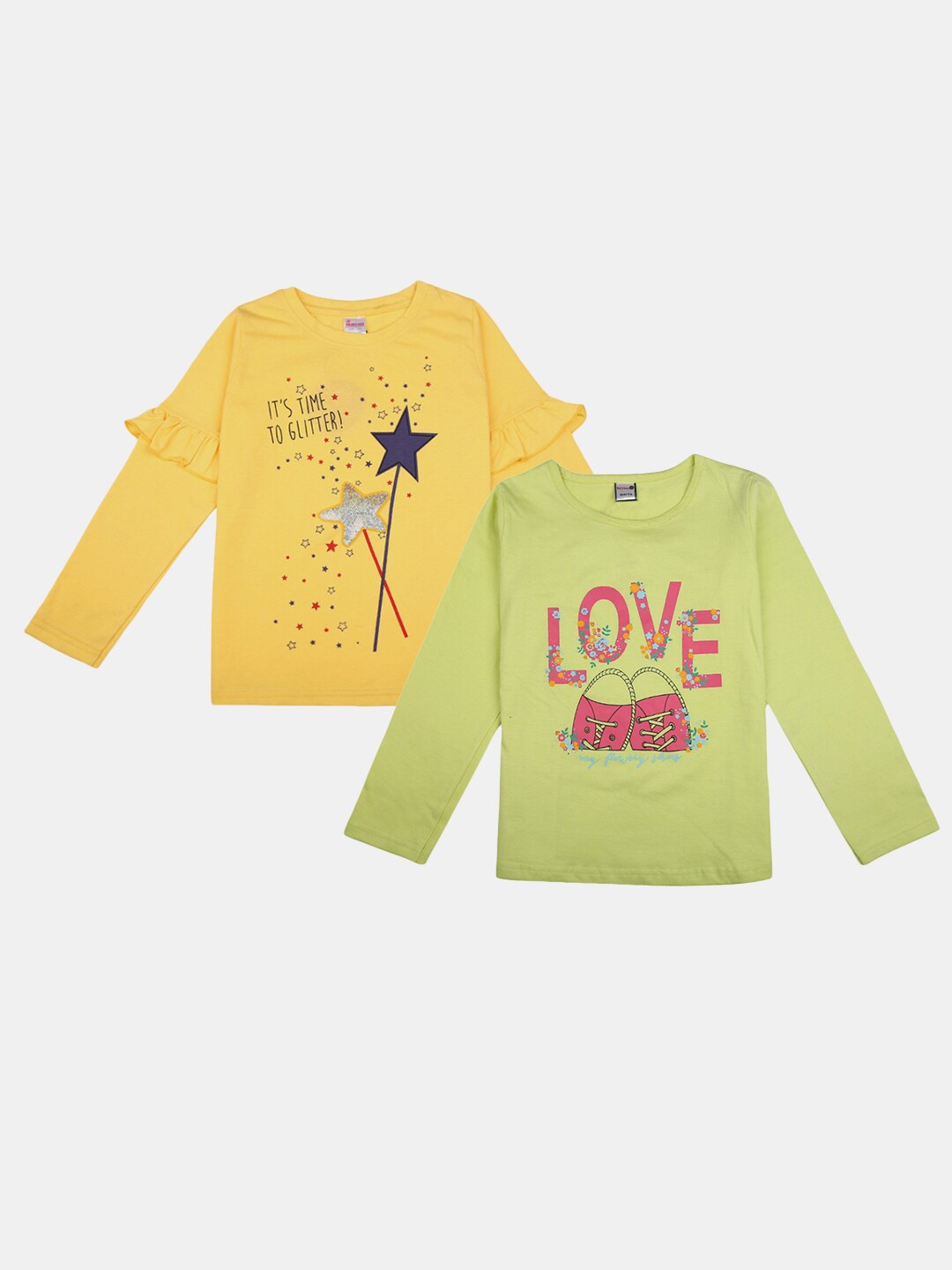 

V-Mart Girls Pack Of 2 Typography Printed Cotton T-shirt, Green