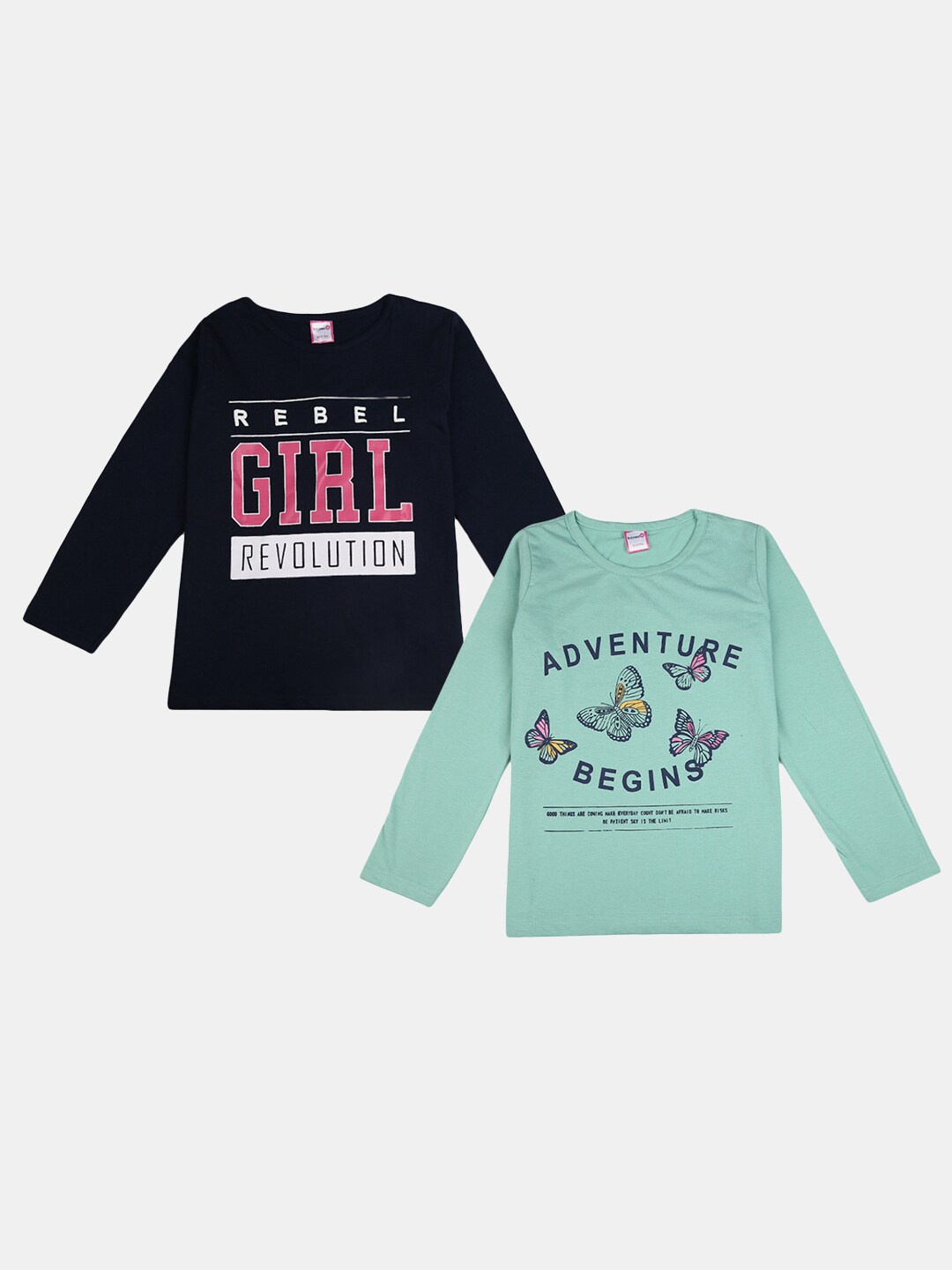 

V-Mart Girls Pack Of 2 Typography Printed Cotton T-shirt, Blue