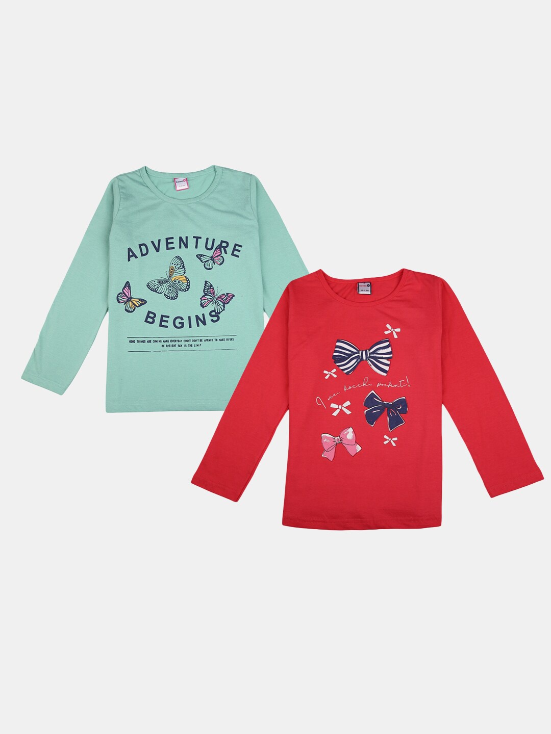 

V-Mart Girls Pack of 2 Graphic Printed Cotton T-shirts, Green