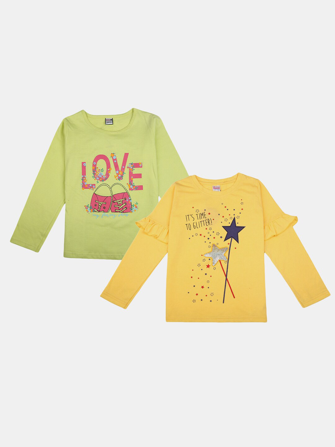 

V-Mart Girls Pack of 2 Graphic Printed Cotton T-shirts, Green