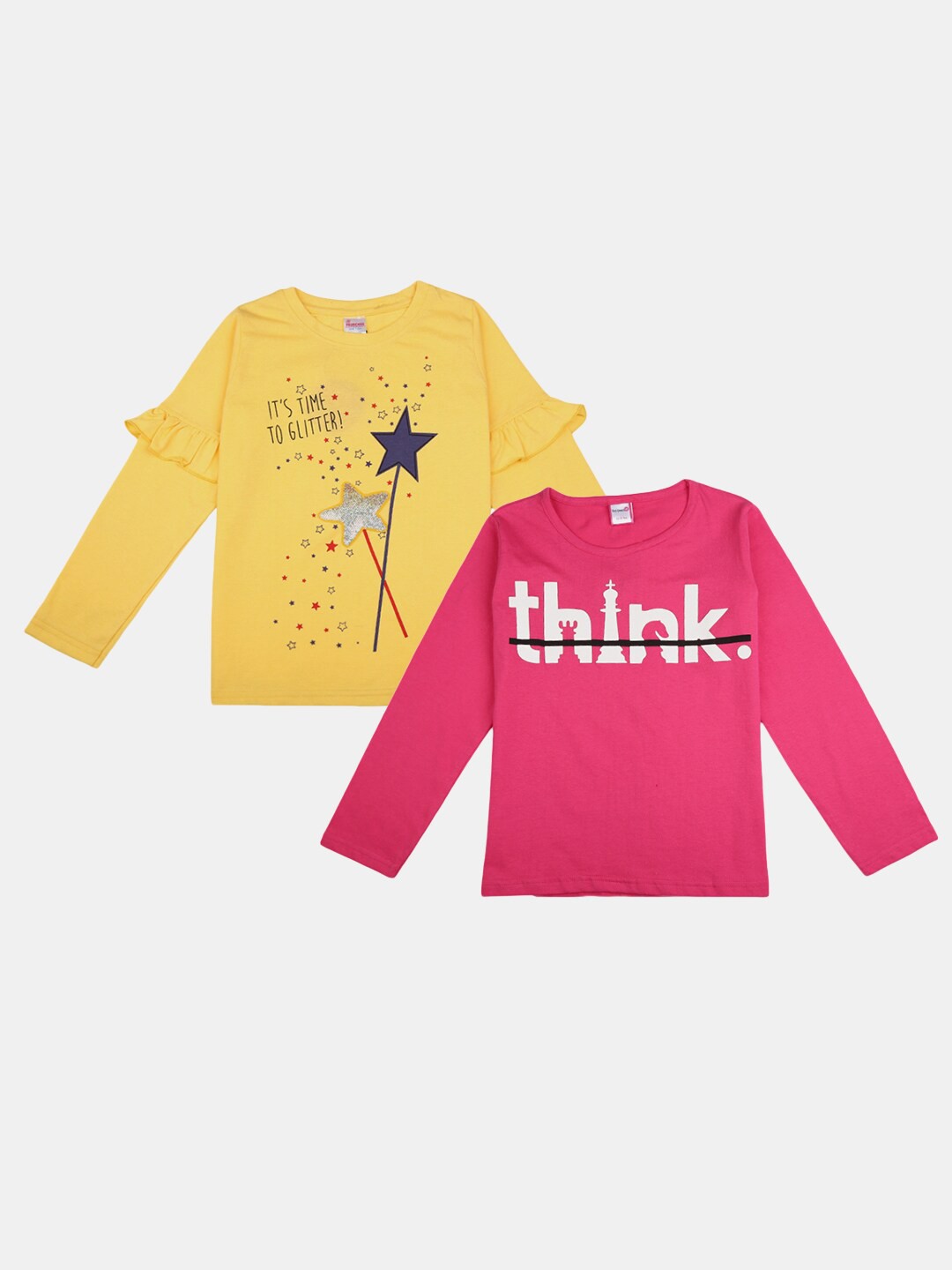 

V-Mart Girls Pack Of 2 Typography Printed Cotton T-shirts, Yellow
