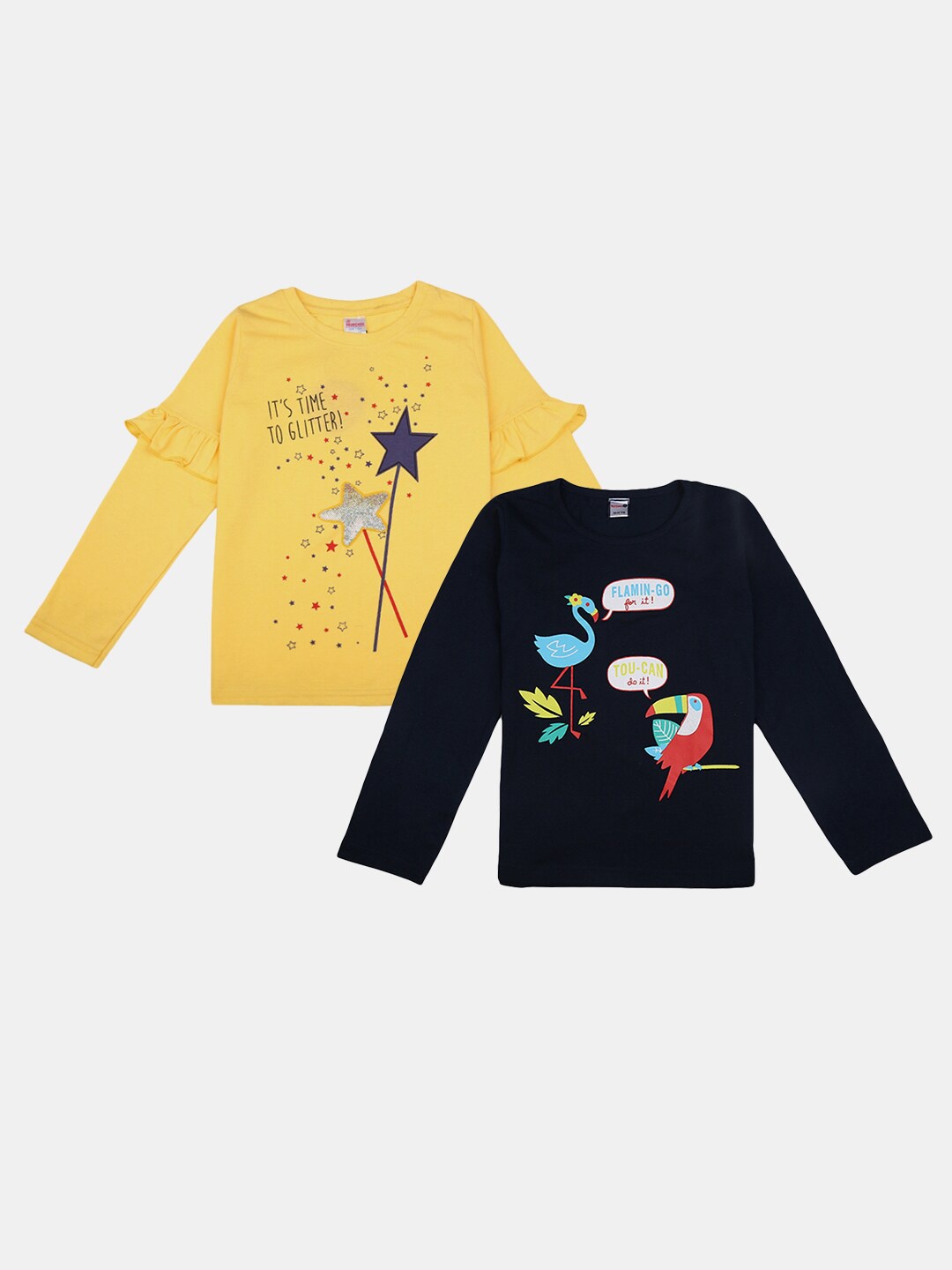

V-Mart Girls Pack Of 2 Typography Printed Cotton T-shirts, Yellow