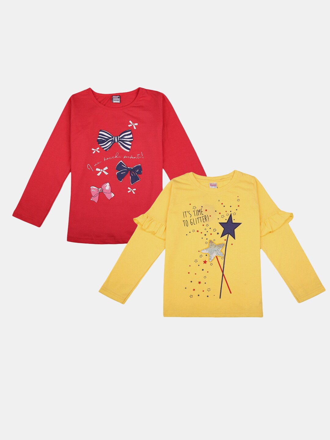

V-Mart Girls Pack Of 2 Graphic Printed Cotton T-shirt, Red