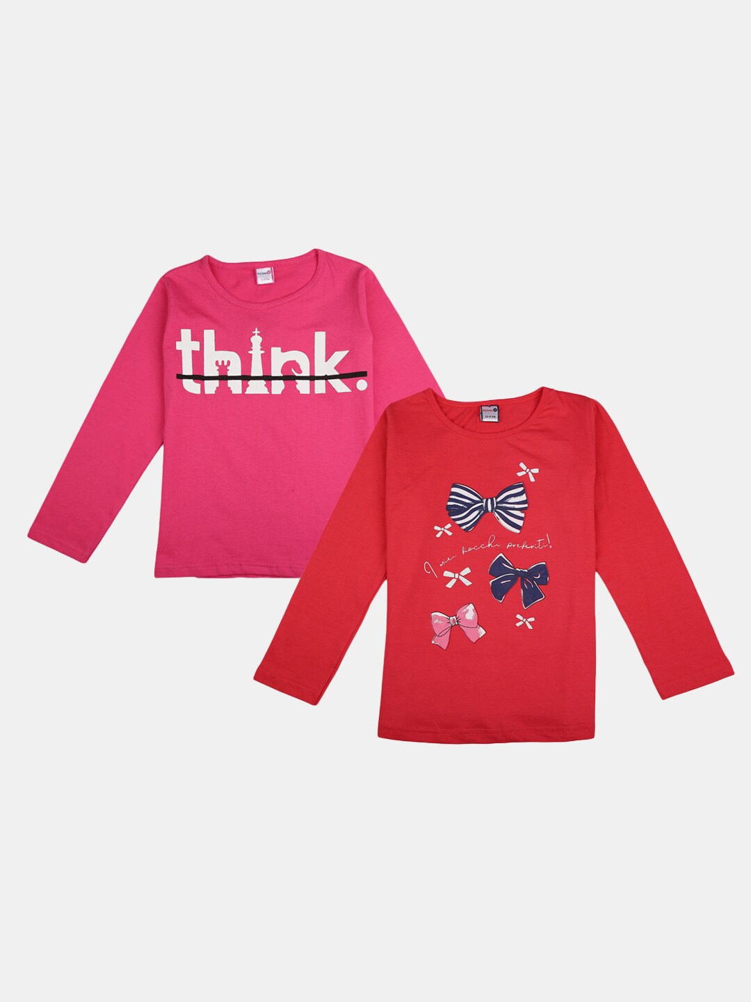 

V-Mart Girls Pack Of 2 Typography Printed Cotton T-shirt, Pink
