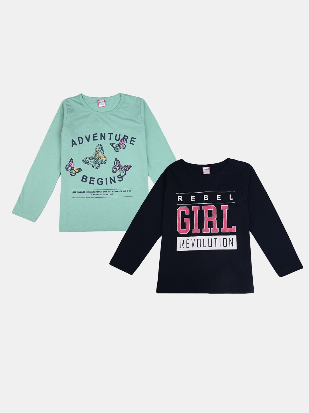 

V-Mart Girls Pack Of 2 Typography Printed Cotton T-shirt, Green