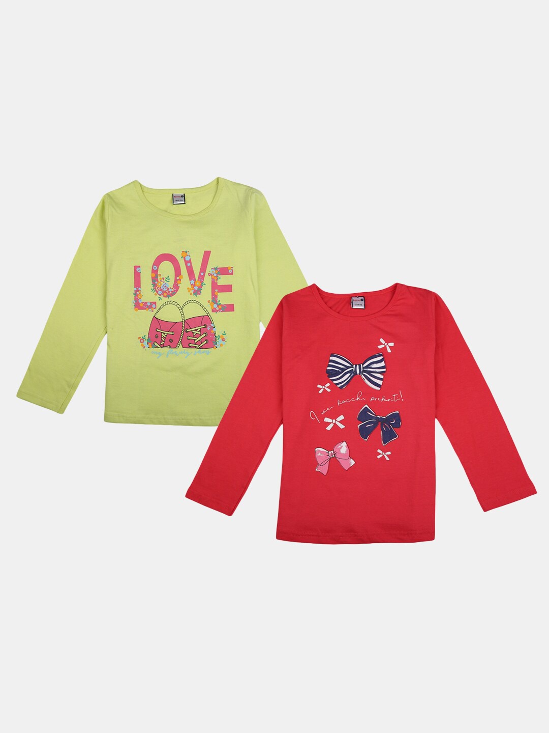 

V-Mart Girls Pack Of 2 Typography Printed Cotton T-shirt, Green