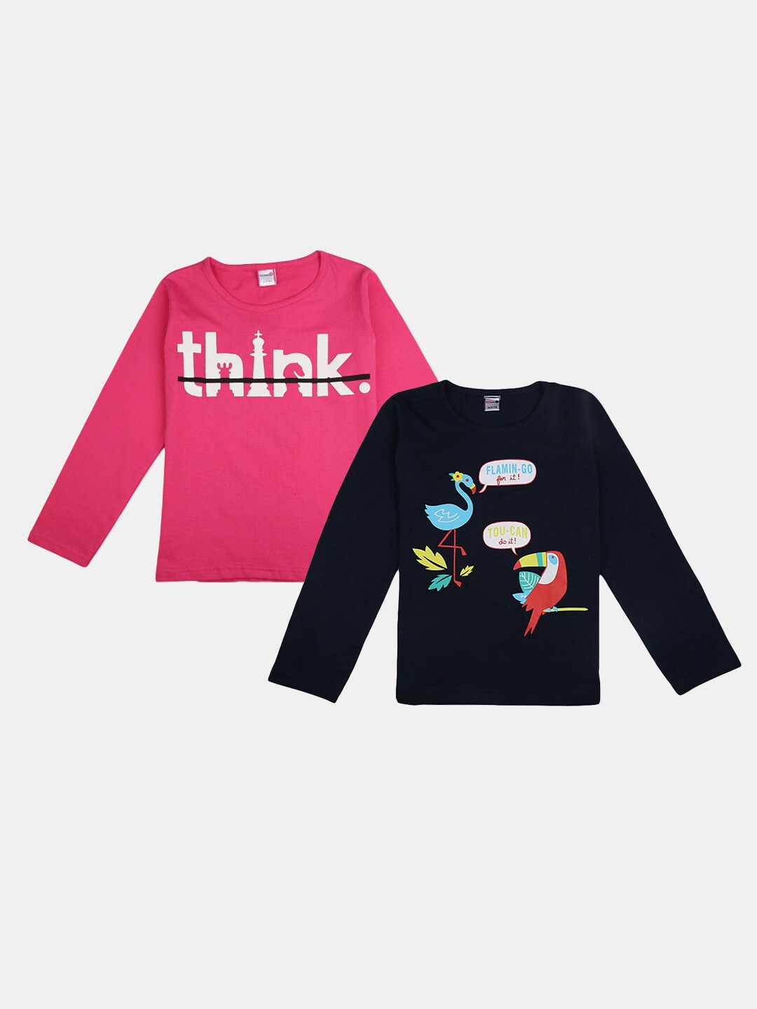 

V-Mart Girls Pack Of 2 Typography Printed Cotton T-shirt, Pink