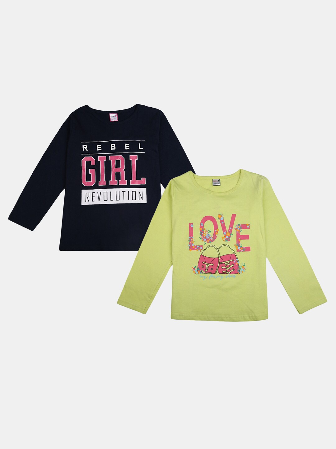 

V-Mart Girls Pack Of 2 Typography Printed Cotton T-shirt, Navy blue