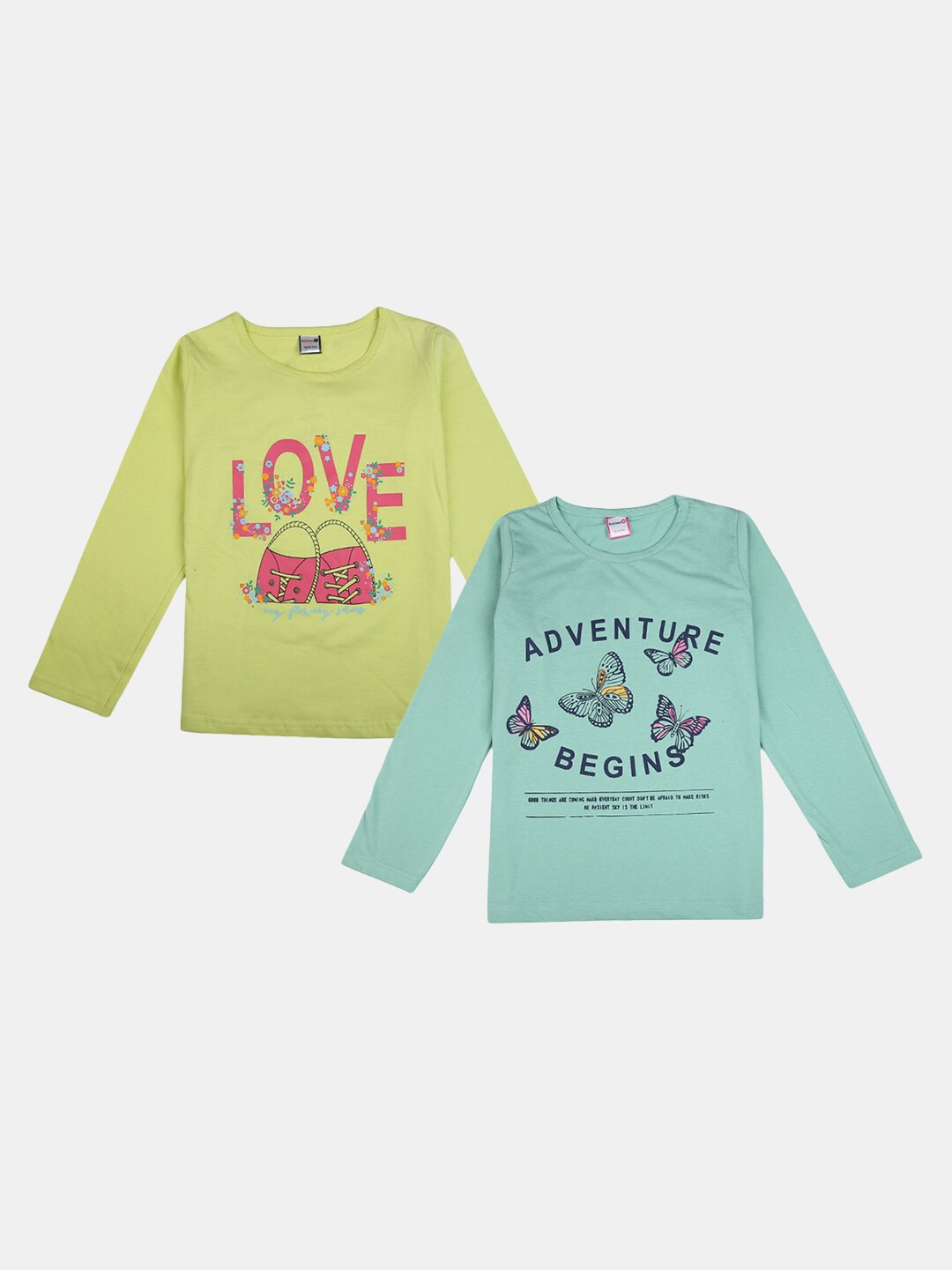

V-Mart Girls Pack Of 2 Typography Printed Cotton T-shirt, Green