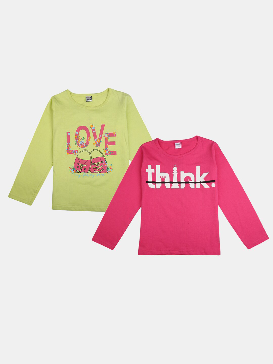 

V-Mart Girls Pack Of 2 Typography Printed Cotton T-shirt, Green