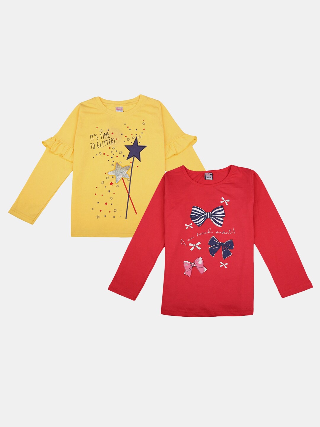 

V-Mart Girls Pack Of 2 Graphic Printed Cotton T-shirt, Yellow