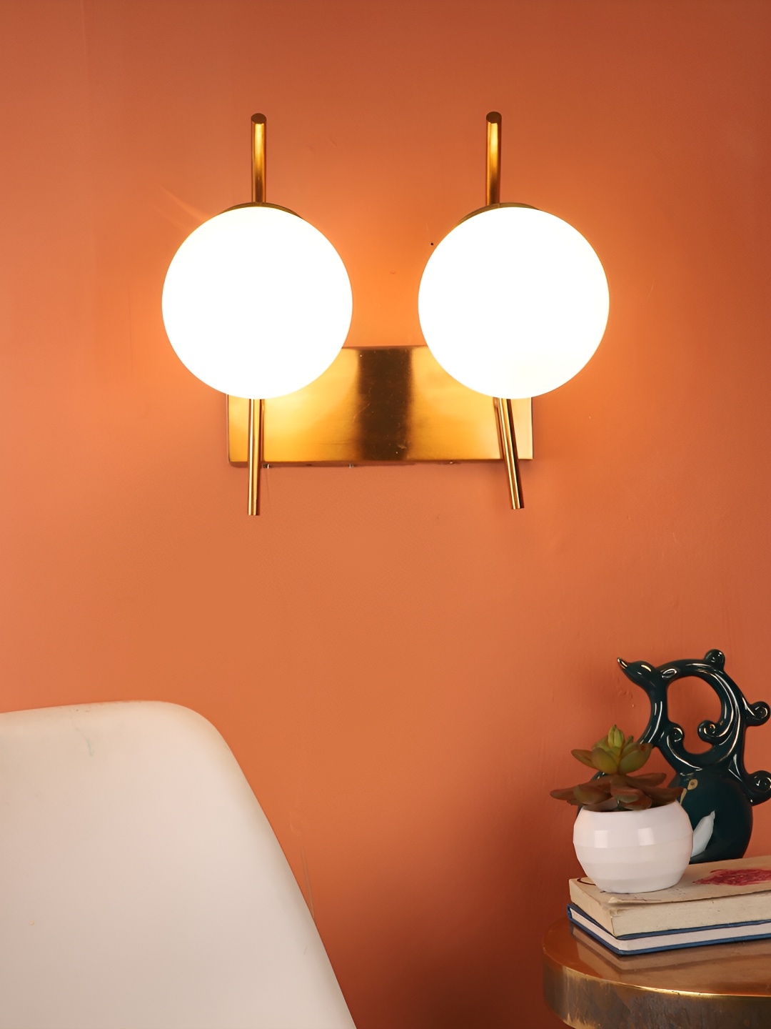 

ELIANTE Gold Toned & White Contemporary Spherical Shaped Iron Wall Lamp