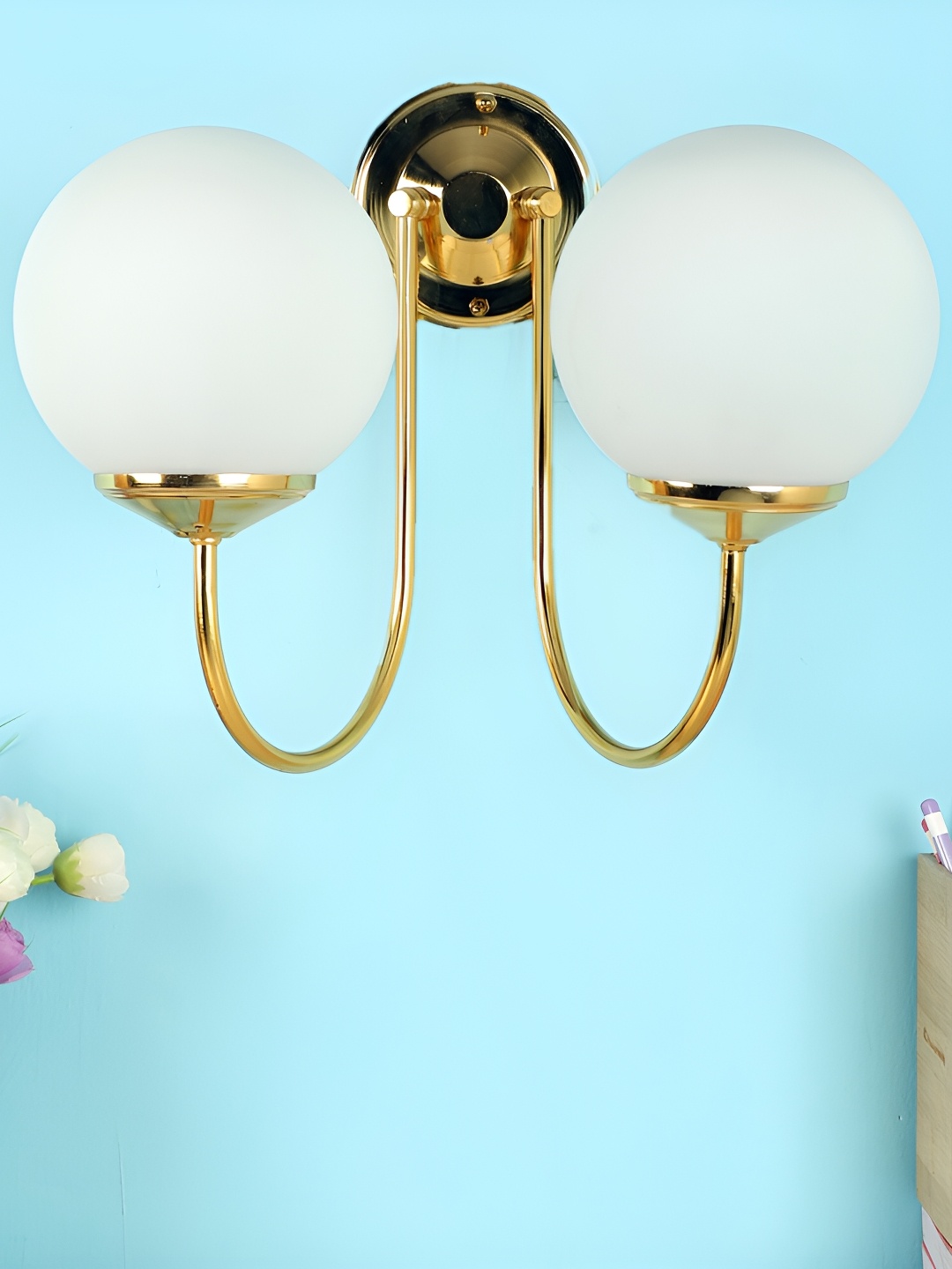 

ELIANTE Gold Toned & White Contemporary Spherical Shaped Iron Wall Lamp