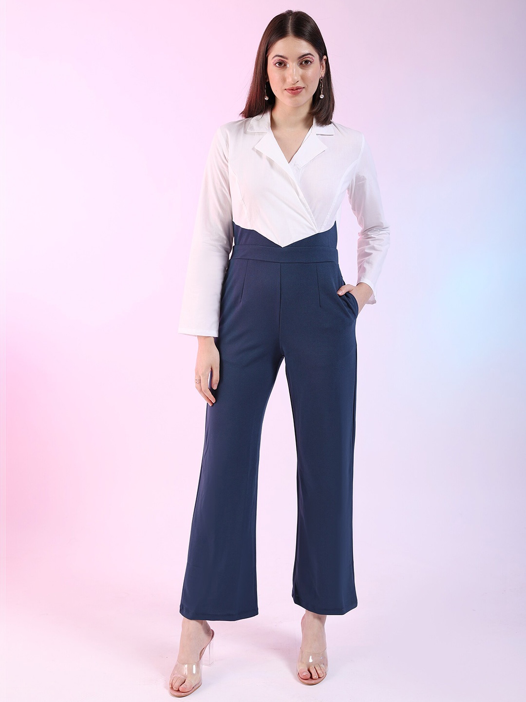 

Freehand by The Indian Garage Co Blue Colourblocked Basic Jumpsuit