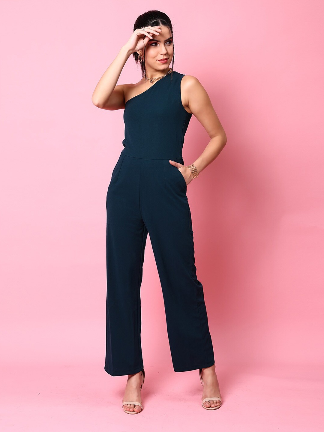 

Freehand by The Indian Garage Co One Shoulder Basic Jumpsuit, Green