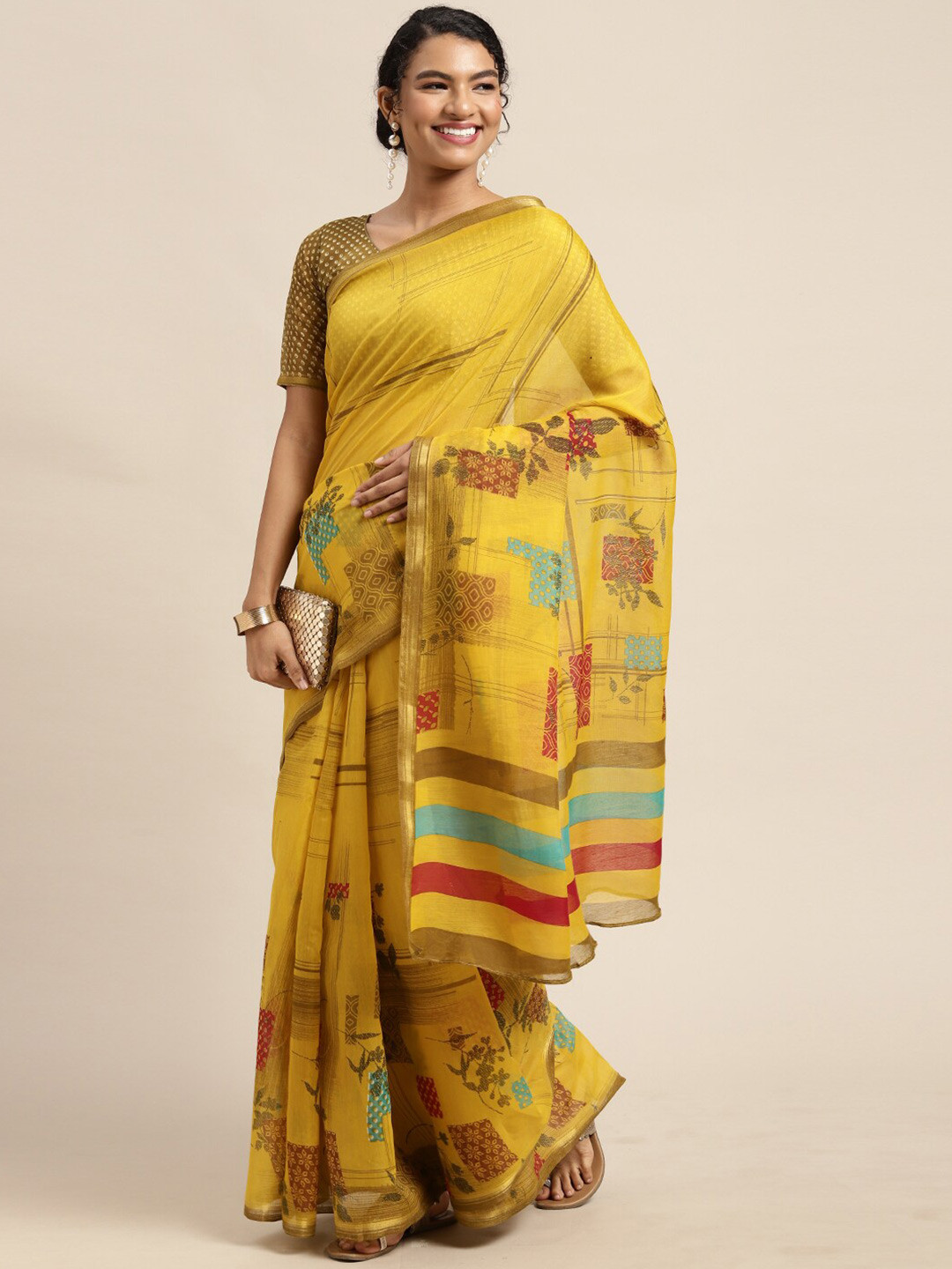 

KALINI Ethnic Motifs Printed Saree, Mustard