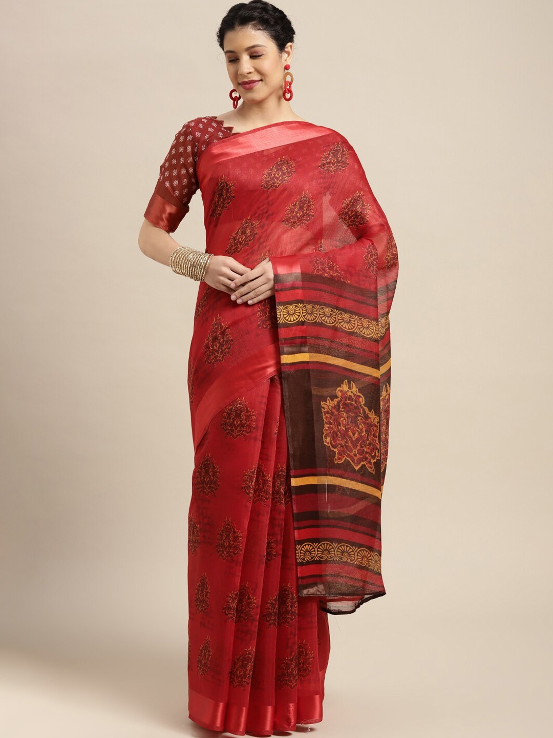 

KALINI Red Floral Cotton Saree