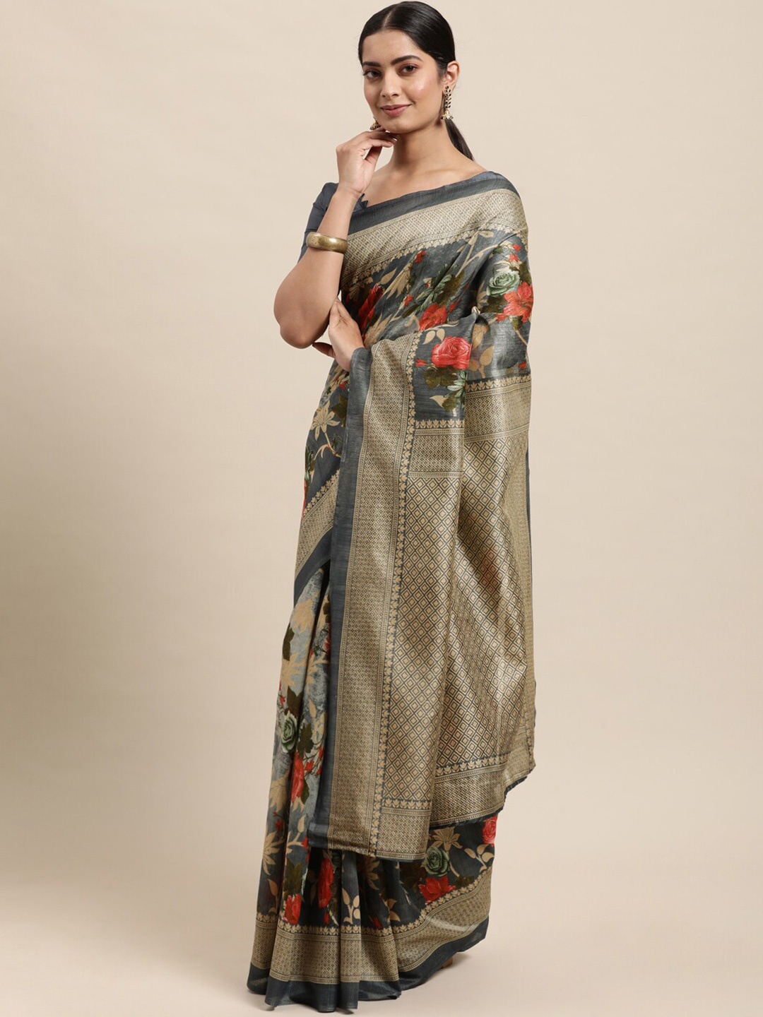 

KALINI Ethnic Motifs Printed Saree, Grey