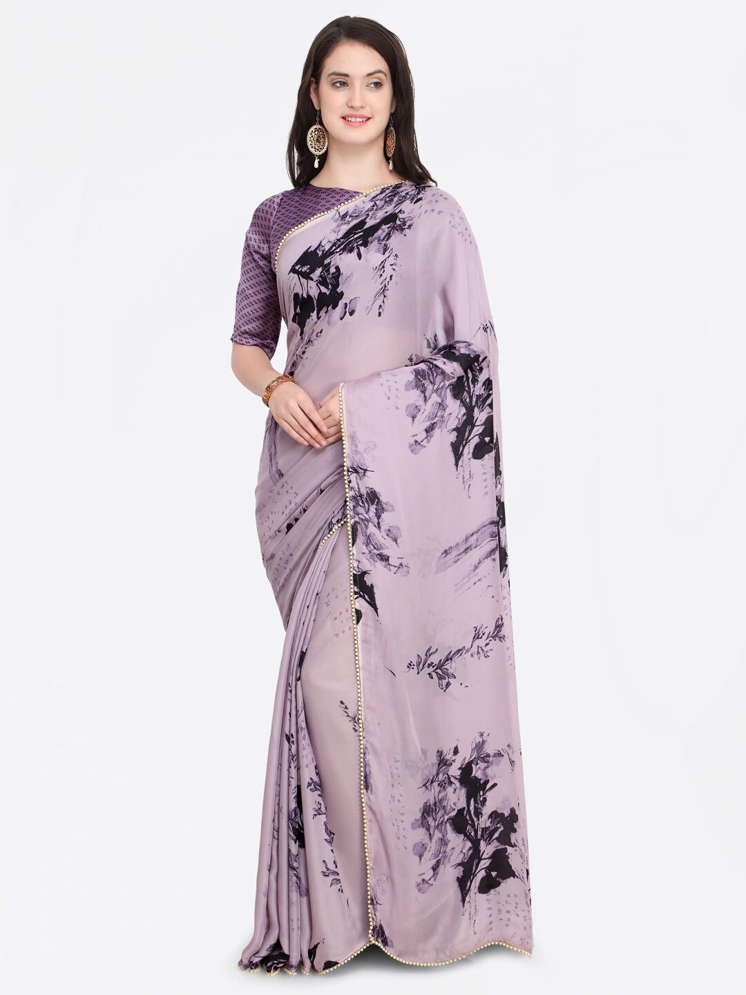 

KALINI Embellished Satin Saree, Purple