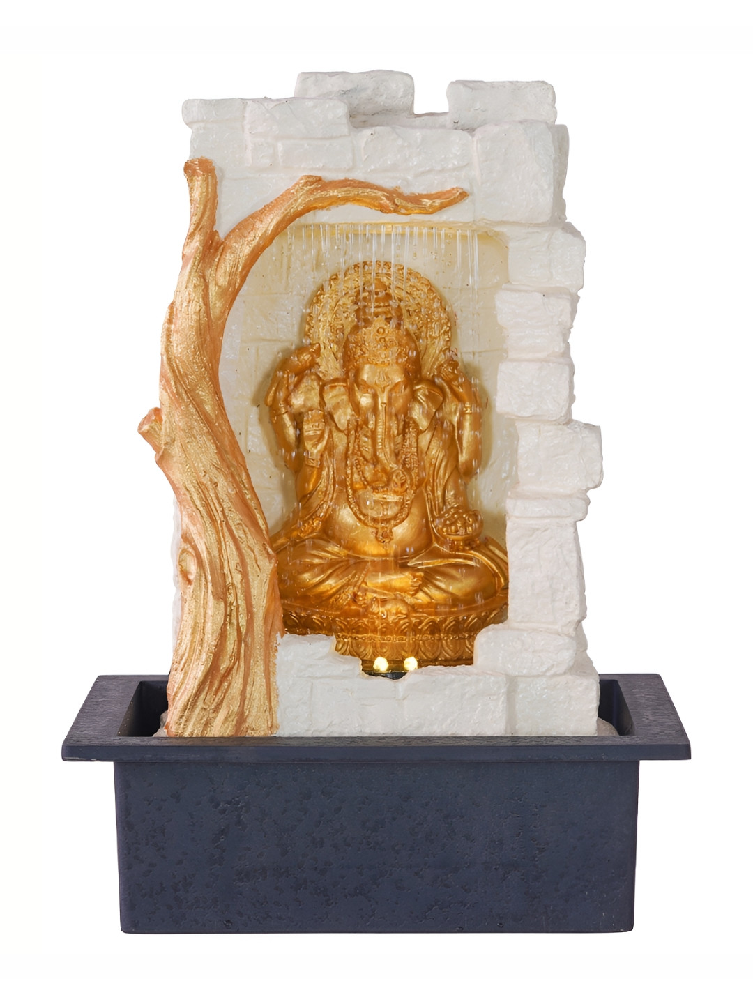 

CHRONIKLE Cream & Black Lord Ganesh Idol Water Fountain With LED Light, Gold
