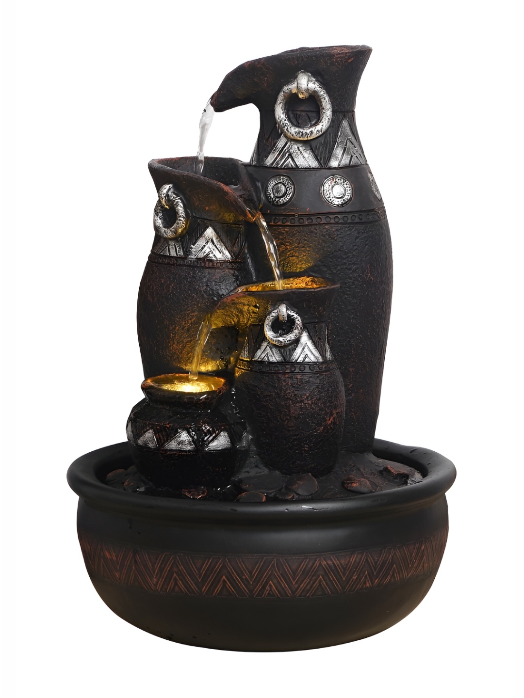 

CHRONIKLE Black & Silver Toned 4-Step Pots Water Fountain