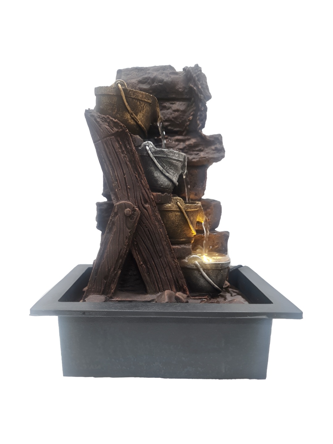 

CHRONIKLE Brown & Black 3-Step Water Fountain With LED Light