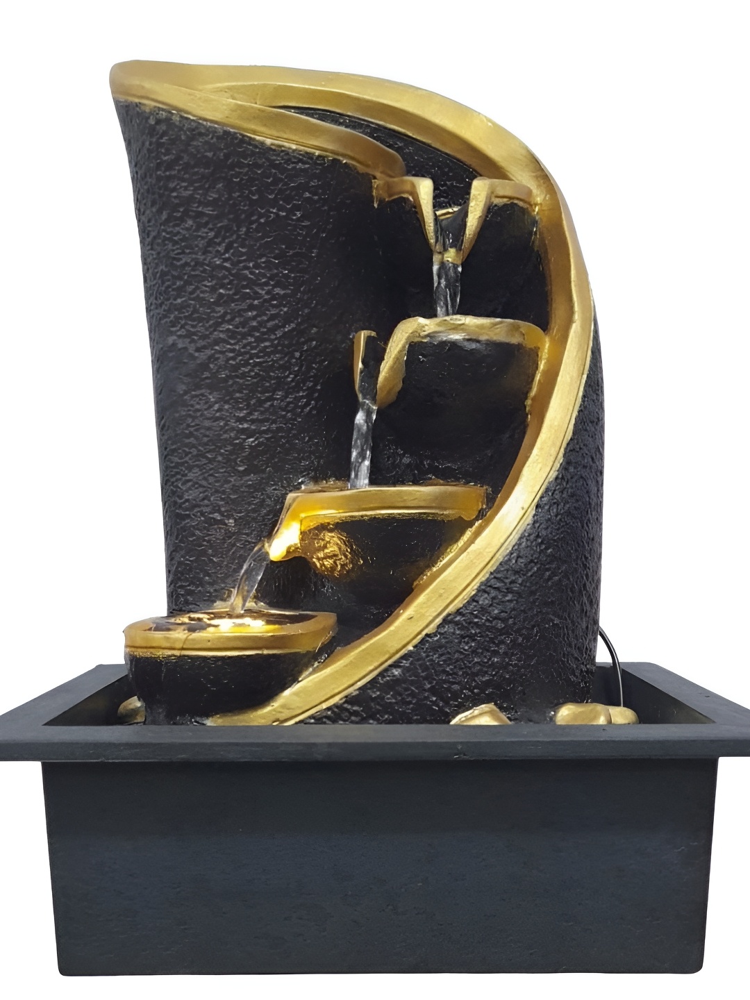 

CHRONIKLE Black 4-Step Diya Water Fountain With LED Light
