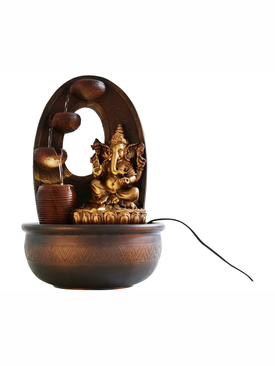 

CHRONIKLE Brown Lord Ganesh Idol 4-Step Water Fountain With LED Light