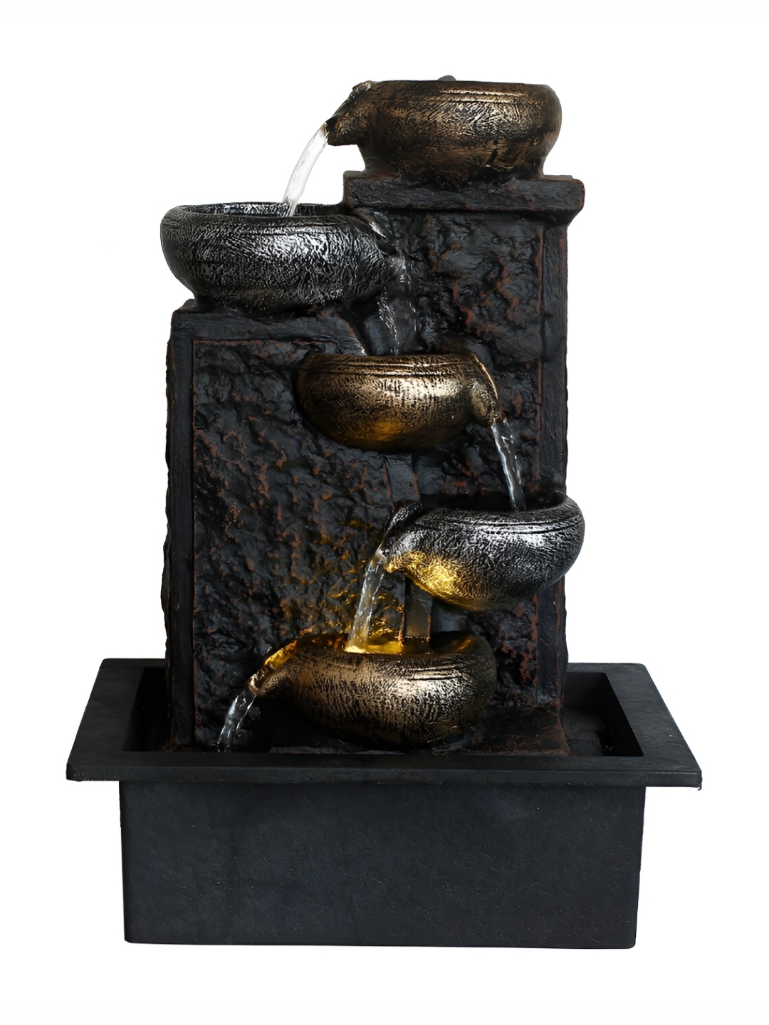

CHRONIKLE Black 5-Step Diya Water Fountain With LED Light