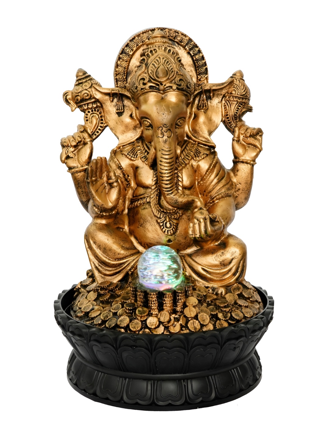 

CHRONIKLE Black Lord Ganesh Idol Water Fountain With LED Crystal Ball, Gold