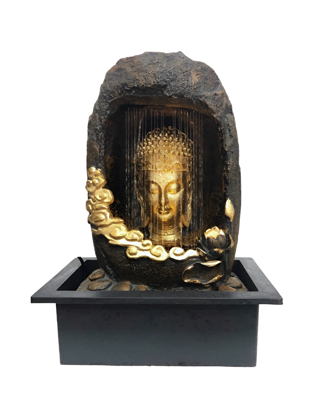 

CHRONIKLE Brown & Black Buddha Idol Water Fountain With LED Light, Gold