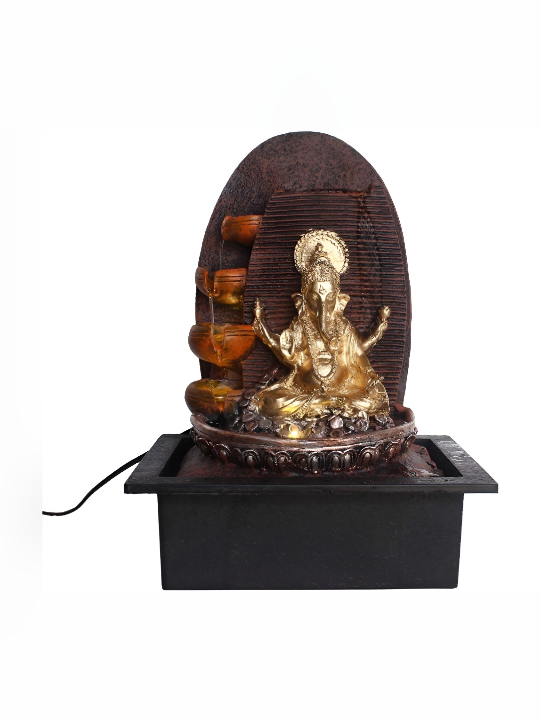 

CHRONIKLE Brown & Black Lord Ganesh Idol 4-Step Diya Water Fountain With LED Light