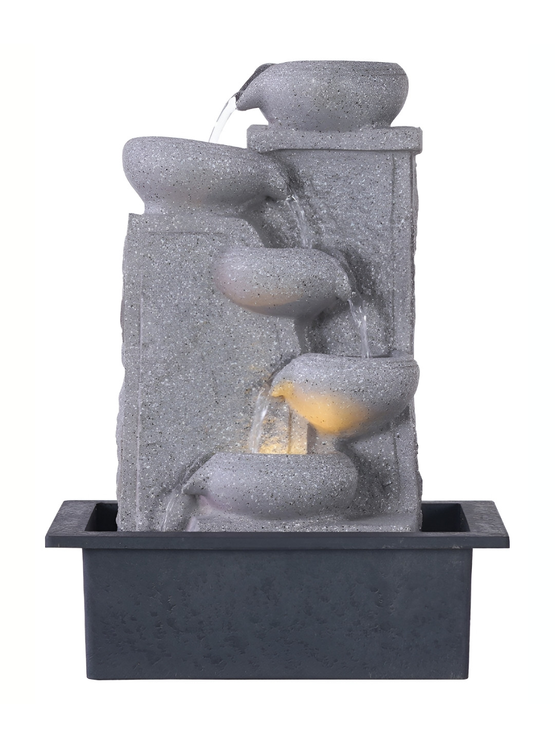 

CHRONIKLE Grey & Black 5-Step Diya Water Fountain With LED Light