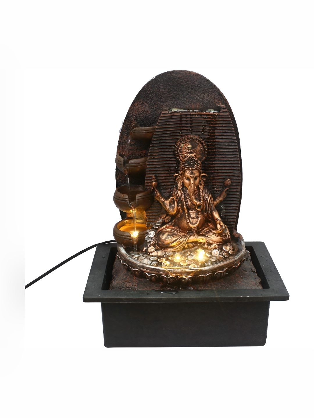 

CHRONIKLE Brown Lord Ganesh Idol 4-Step Diya Water Fountain With LED Light