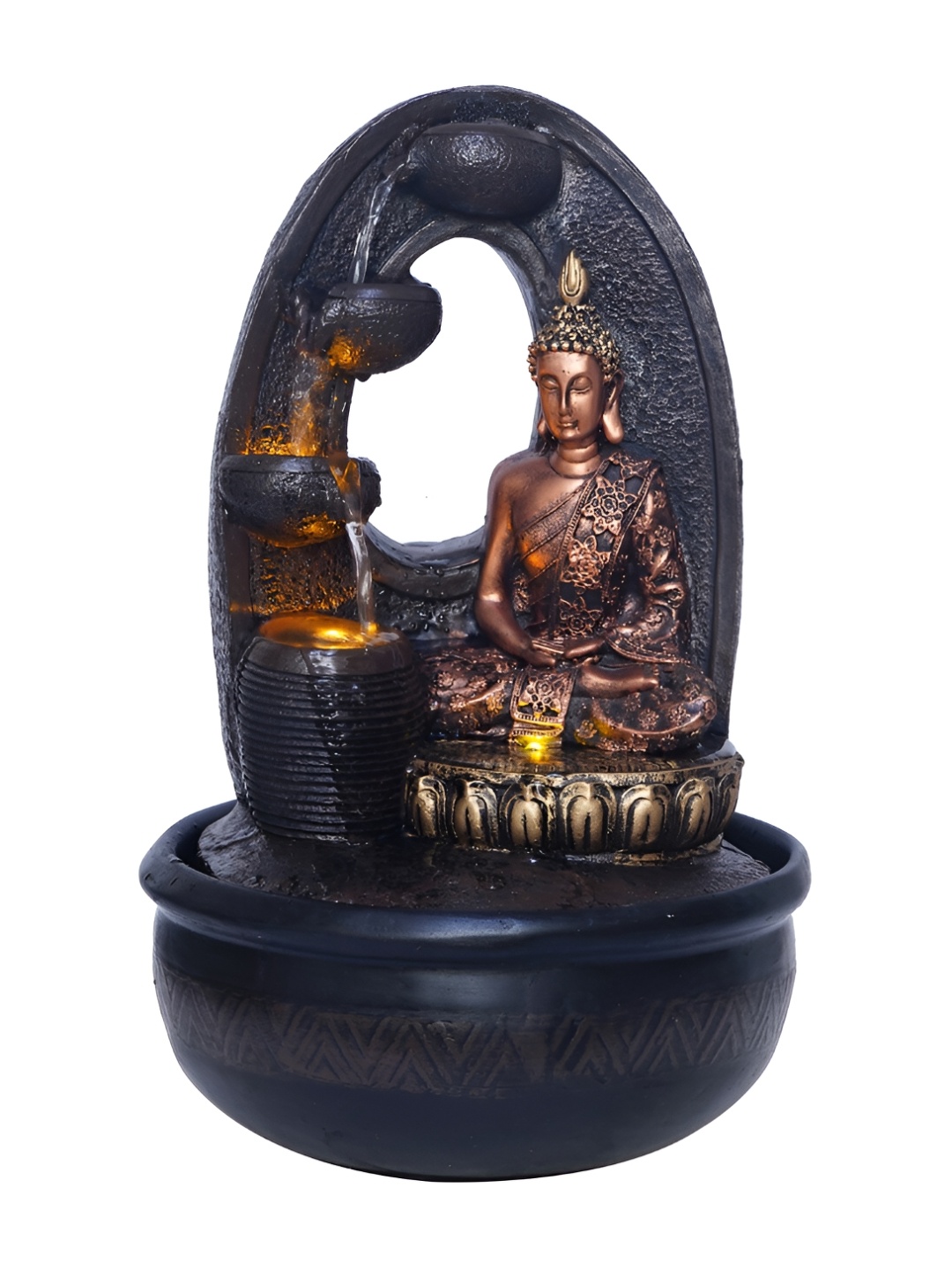 

CHRONIKLE Brown & Black 3-Step Buddha Idol Water Fountain With LED Light
