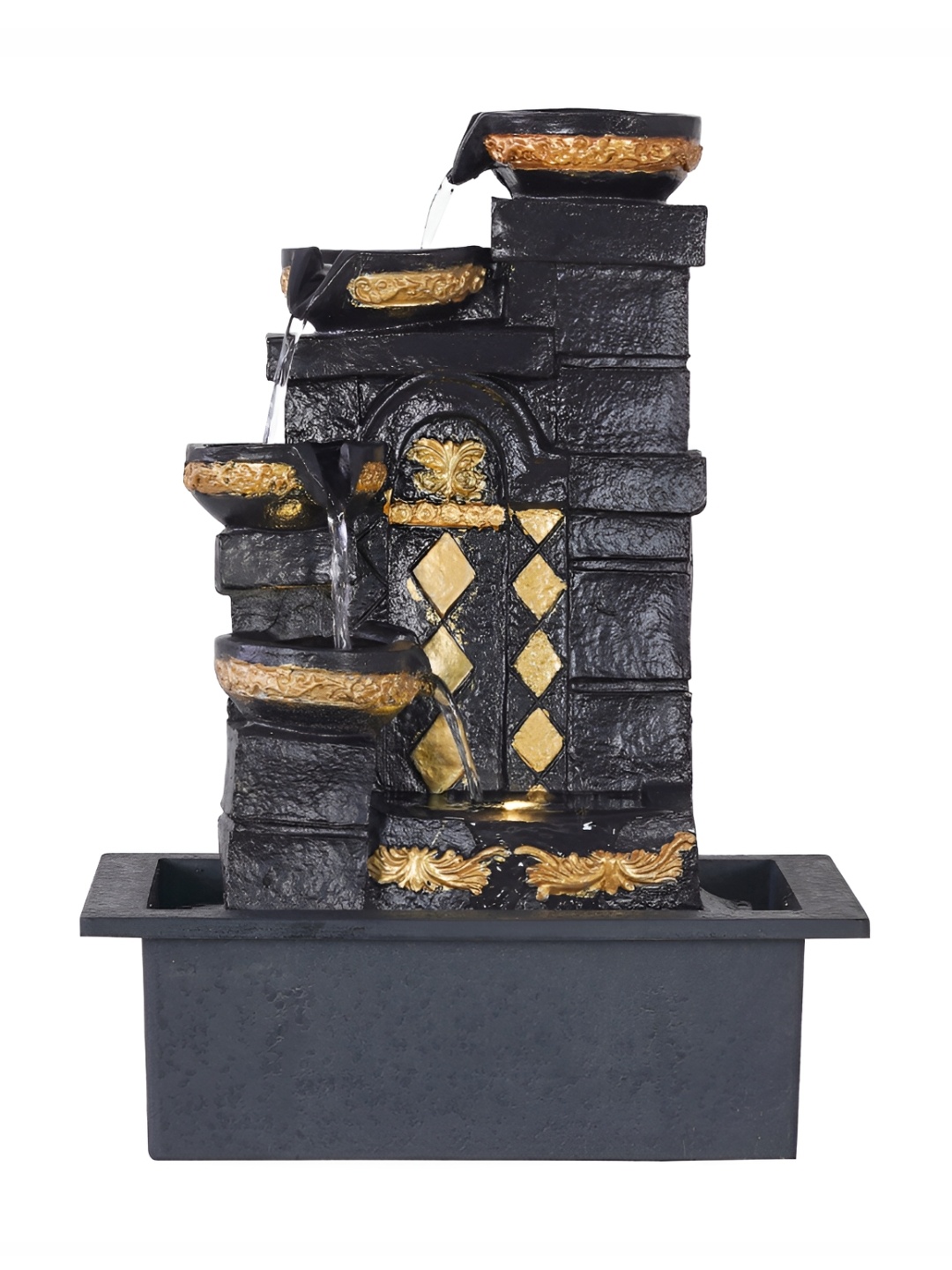 

CHRONIKLE Dark-Brown 4-Step Diya Water Fountain With LED Light