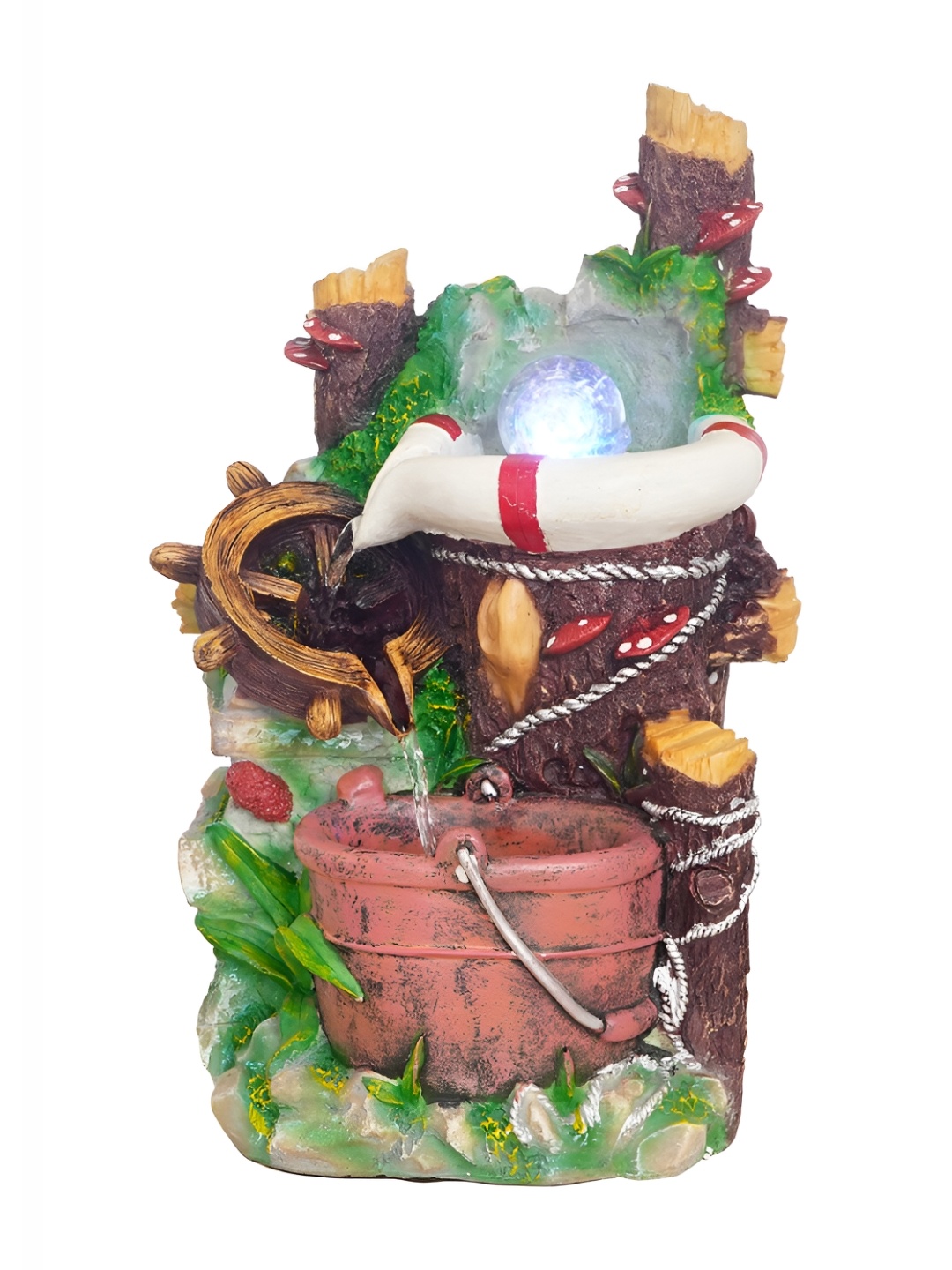 

CHRONIKLE Green & Brown 3-Step Water Fountain With LED Crystal Ball