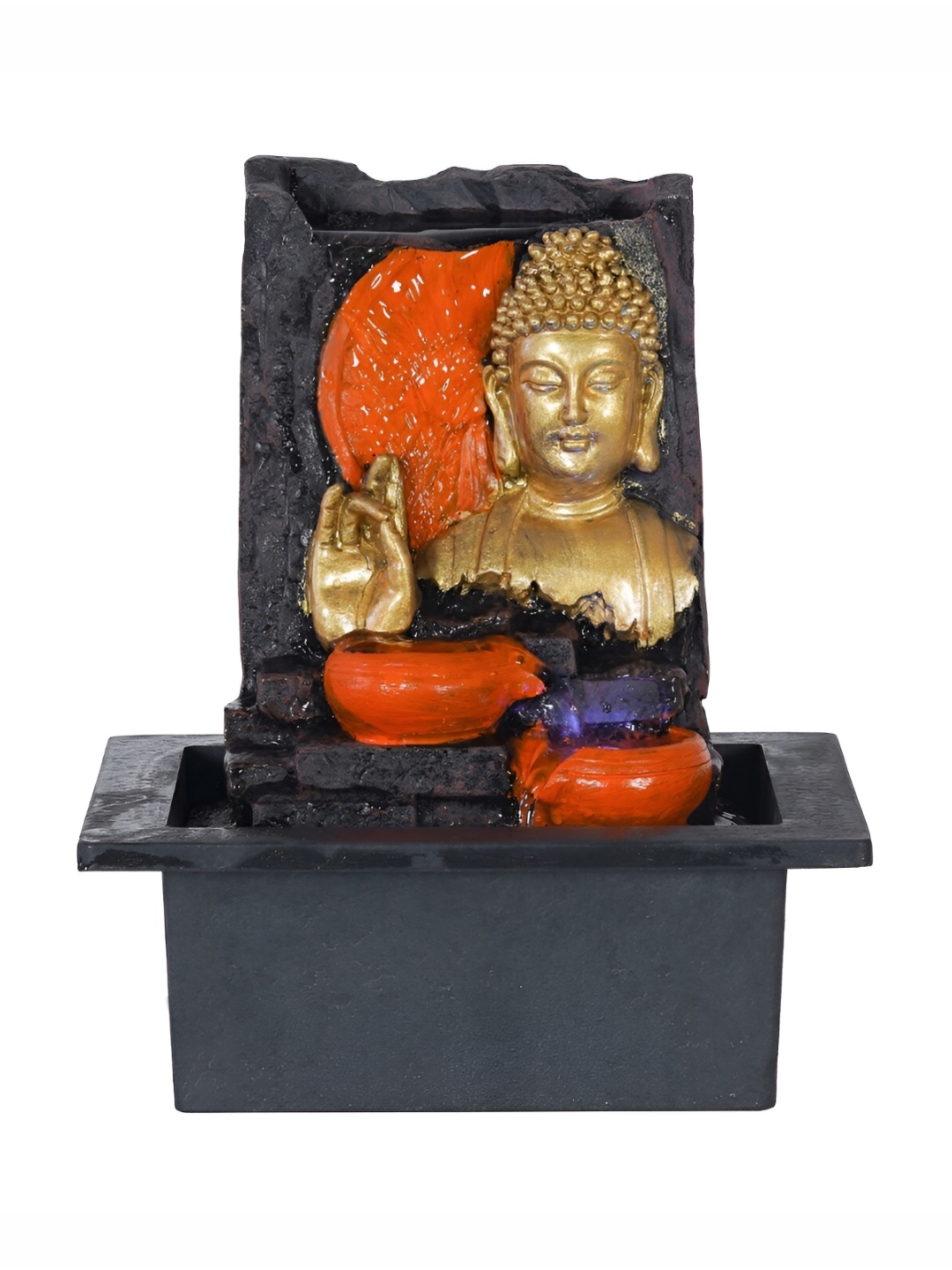 

CHRONIKLE Black & Brown Buddha Idol Water Fountain With LED Light, Gold