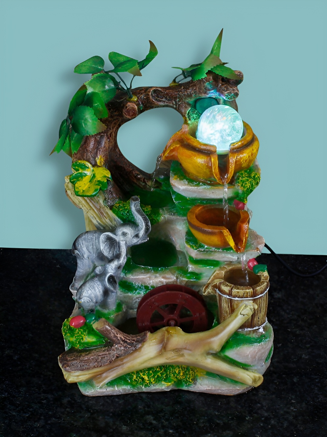 

CHRONIKLE Grey & Green Jungle-Themed Water Fountain With LED Crystal Ball